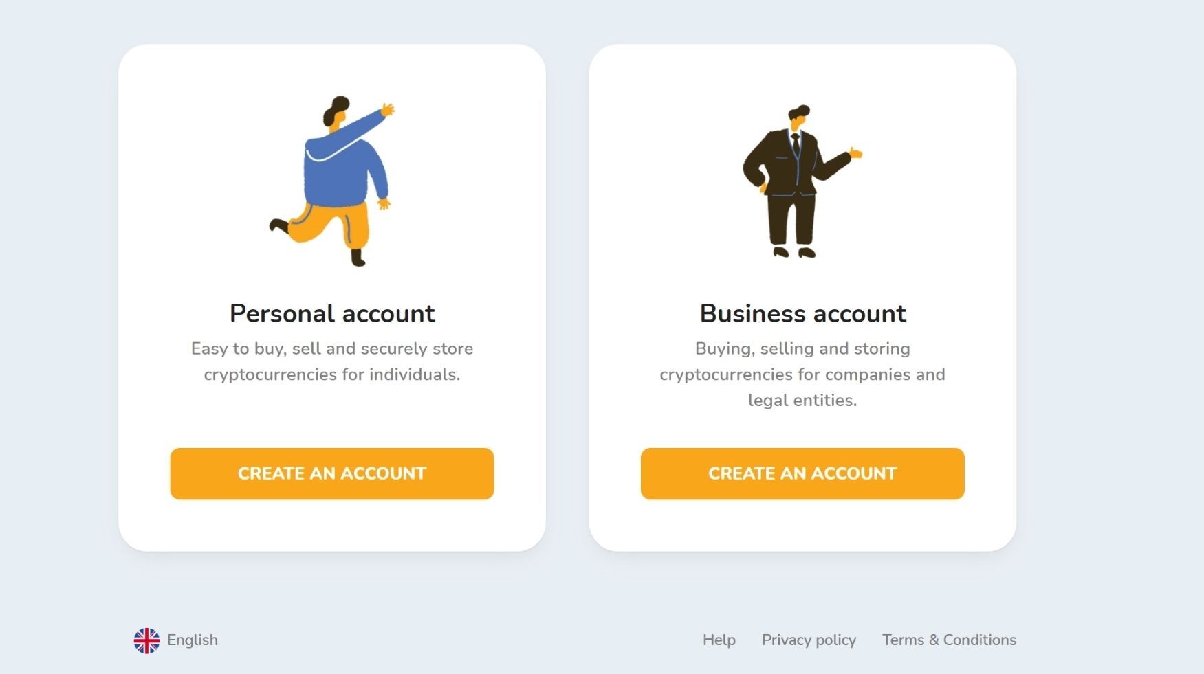 The personal and business account registration on the Bitcoin Store platform.