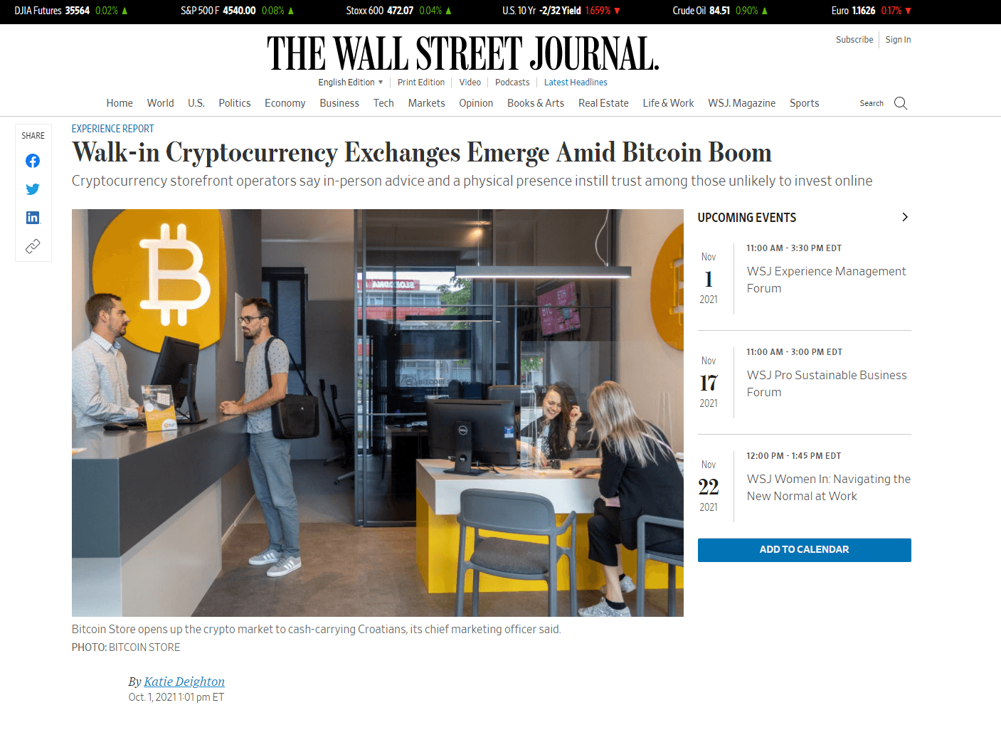 The Wall Street Journal article about brick-and-mortar cryptocurrency exchanges.