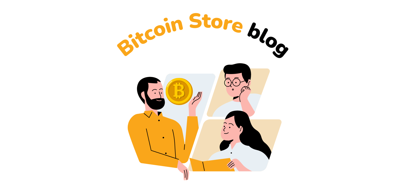 Vector illustration of the teacher explaining Bitcoin to his two students.
