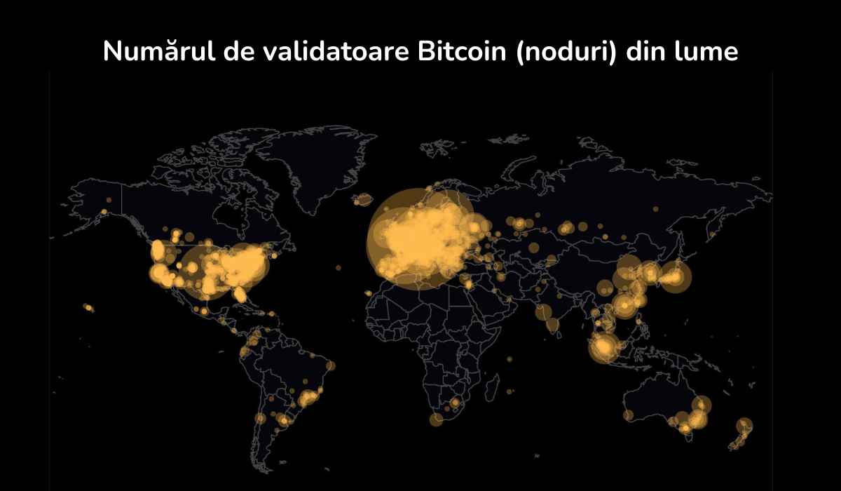 Harta geografică arată numărul total de utilizatori Bitcoin (BTC) din întreaga lume.