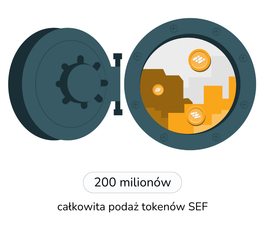 Ilustracja przedstawia skarbiec, który symbolizuje maksymalne dostawy tokena Store Finance (SEF).