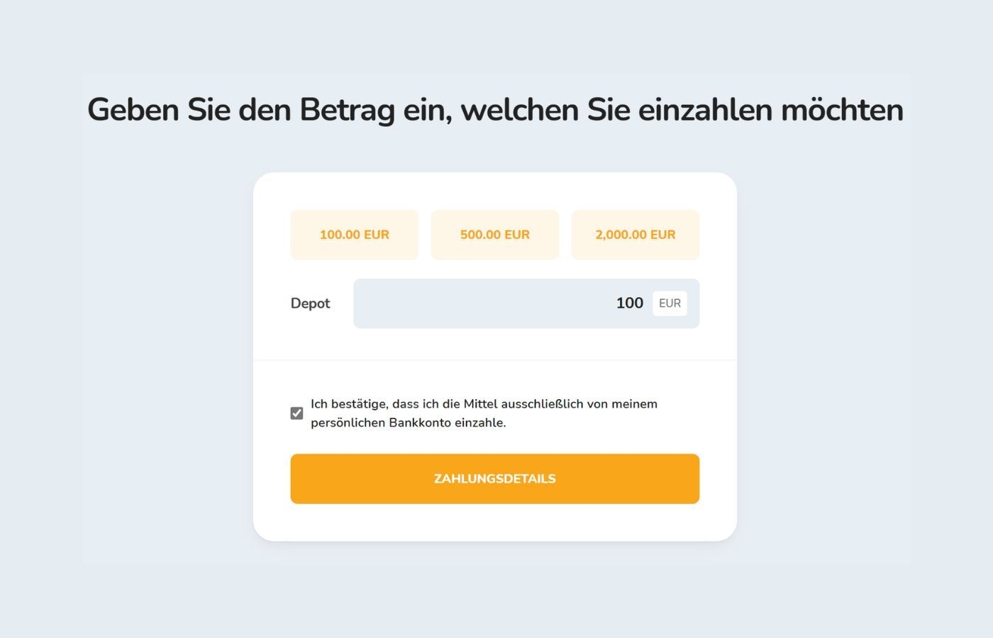 Einzahlung eines Betrags in EUR auf das Bitcoin Store Wallet über Mobile Banking.