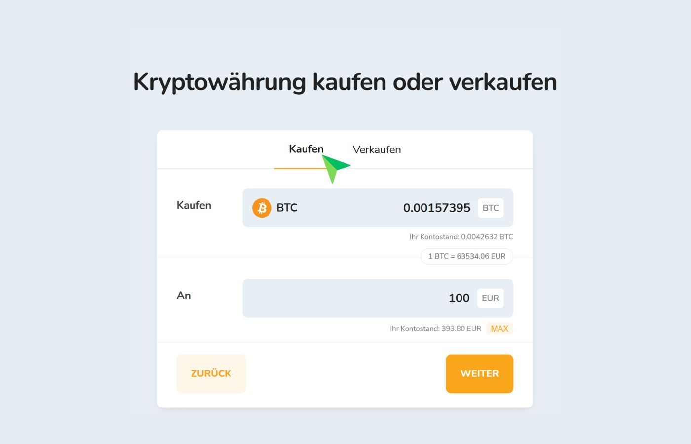 Kauf von Bitcoin (BTC) für EUR (EUR) an der Bitcoin Store Börse.