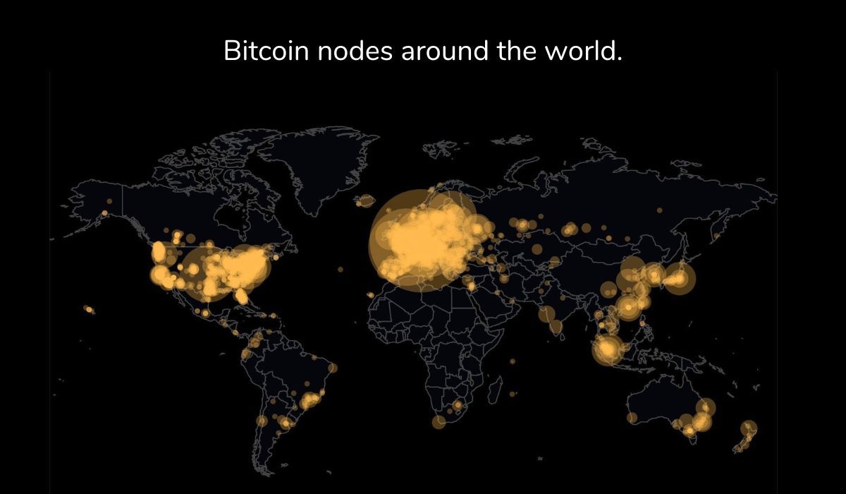 Bitcoin nodes around the world heatmap