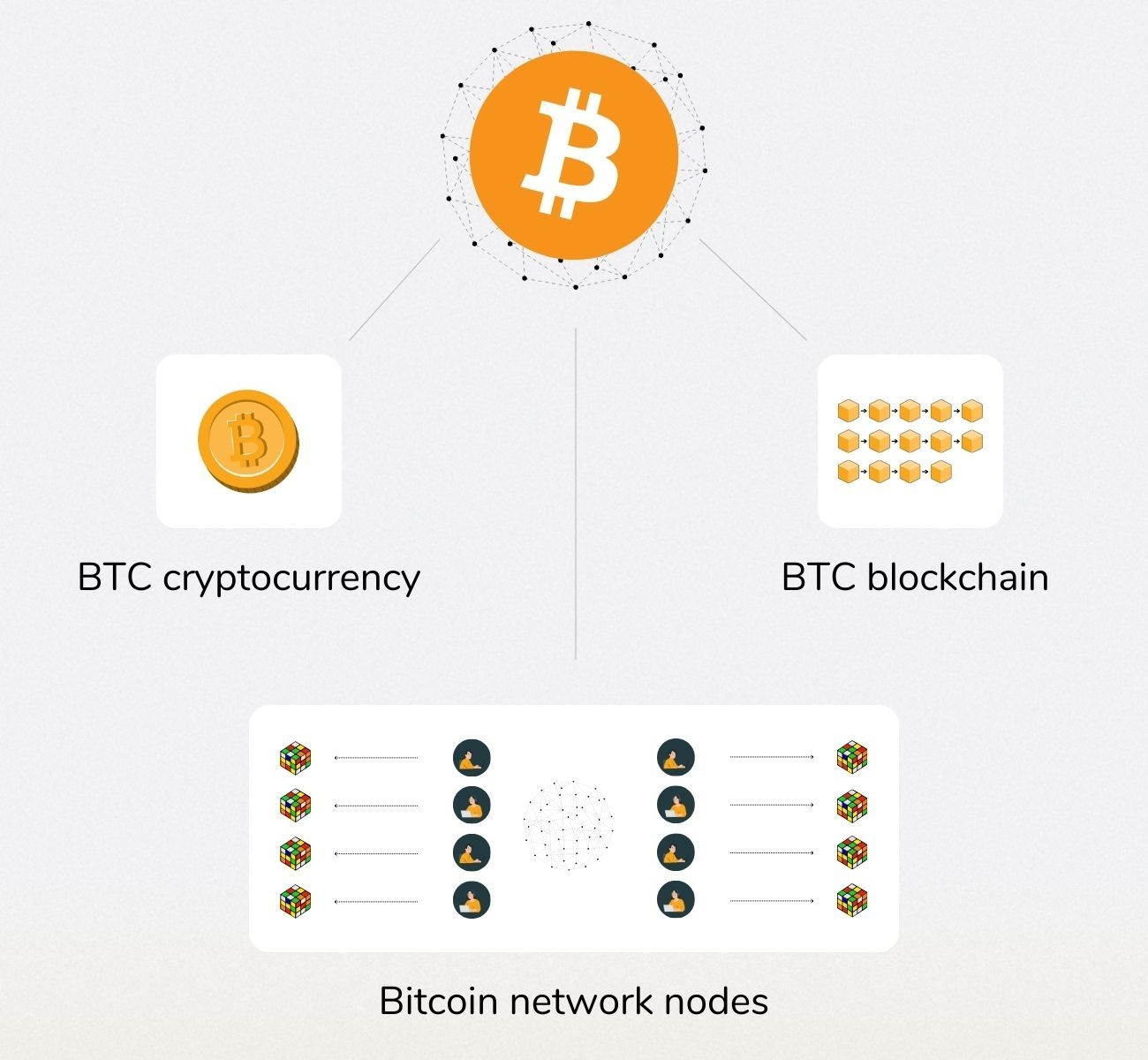 Graph showing the Bitcoin ecosystem with cryptocurrency and nodes