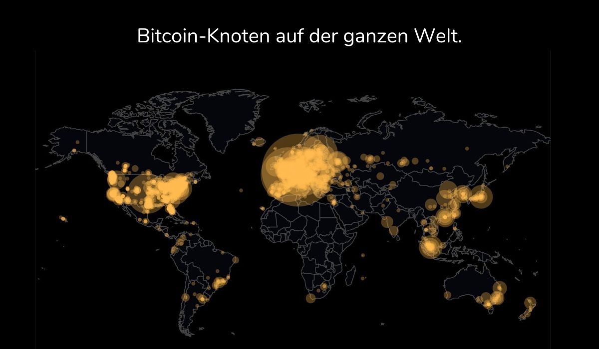 Wärmebild der Bitcoin-Knoten weltweit.